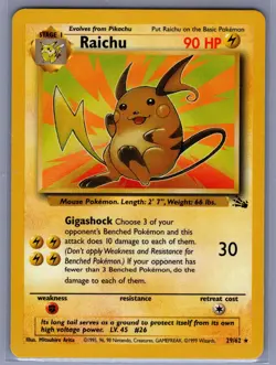Pokemon Raichu Fossil Non-Holo Rare 29/62 WOTC 1999 NM - Image 1