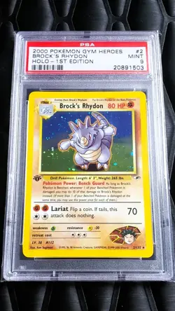 2000 Pokemon Gym Heroes 1st Edition Brock's Rhydon #2 Holo Rare PSA 9 Mint - Image 1