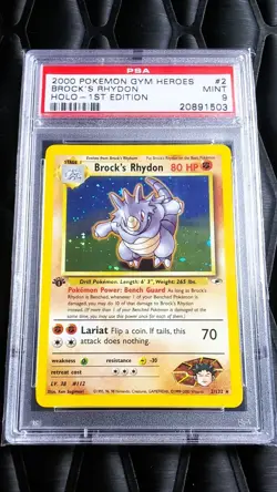 2000 Pokemon Gym Heroes 1st Edition Brock's Rhydon #2 Holo Rare PSA 9 Mint - Image 3