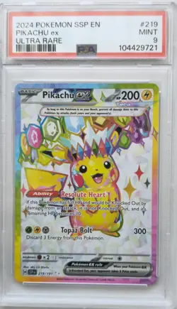 💥Pikachu ex 219/191 PSA 9 Surging Sparks Ultra Rare Graded Pokemon TCG Card - Image 1
