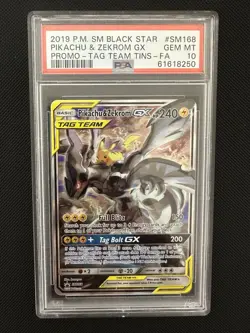 2019 POKEMON SM BLACK STAR PROMO #SM168 FULL ART/PIKACHU & ZEKROM GX PSA 10 - Image 1