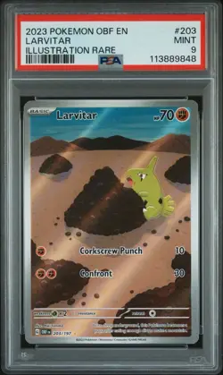 Larvitar Pokemon 203/197 Sv03: Obsidian Flames Holo Illustration Rare PSA 9 MINT - Image 1