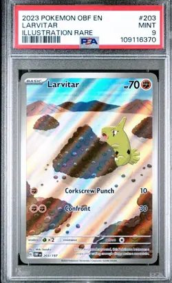 Larvitar Pokemon 203/197 Sv03: Obsidian Flames Holo Illustration Rare PSA 9 MINT - Image 1