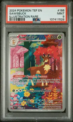 2024 POKEMON TEF EN-TEMPORAL FORCES #166 SAWSBUCK ILLUSTRATION RARE PSA 9 - Image 1