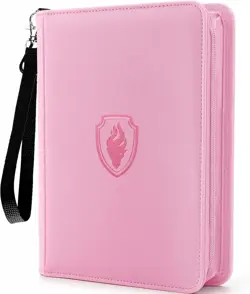 Pink 4-Pocket Zip Card Binder Holds 320 TCG MTG Sports & Game Cards PU Case - Image 1