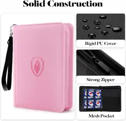 Pink 4-Pocket Zip Card Binder Holds 320 TCG MTG Sports & Game Cards PU Case - Image 2