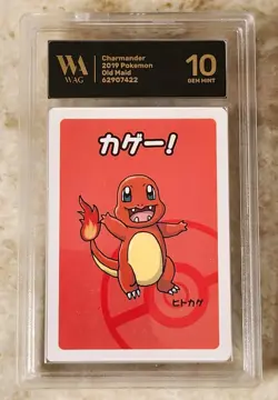 Graded WAG Gem Mint 10 Charmander Old Maid Japanese Pokemon Card Slab - Image 1