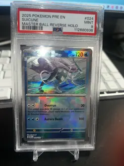 2025 POKEMON PRE EN-PRISMATIC EVOLUTIONS MASTER BALL REVERSE HOLO SUICUNE PSA 9 - Image 1