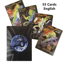55Pcs/box Rainbow Pokemon Gold Cards Vmax GX EX Silver Black Flash Cards English - Image 20