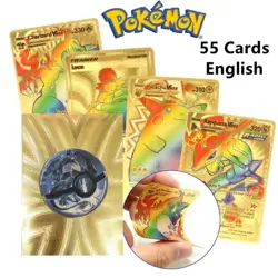 55Pcs/box Rainbow Pokemon Gold Cards Vmax GX EX Silver Black Flash Cards English - Image 22