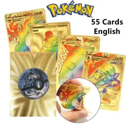 55Pcs/box Rainbow Pokemon Gold Cards Vmax GX EX Silver Black Flash Cards English - Image 7