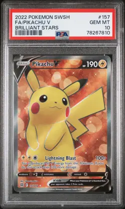 PIKACHU V 2022 POKEMON SWSH BRILLIANT STARS #157 FULL ART PSA GEM MT 10 - Image 3