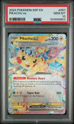 2024 POKEMON CARD SV SSP EN SURGING SPARKS #057 PIKACHU EX PSA 10 GEM MT - Image 3