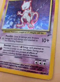 DAMAGED Mewtwo Holo 10/130 Base Set 2 AUTHENTIC Pokemon Card Creases - Image 7