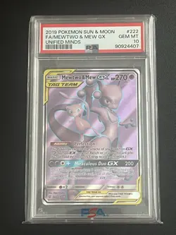 2019 Pokémon Sun & Moon Mewtwo & Mew GX Tag Team Card PSA 10 #222 - Image 1