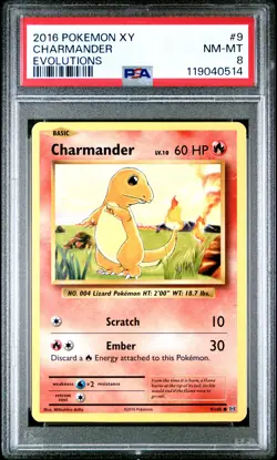 2016 POKEMON XY EVOLUTIONS #9 CHARMANDER PSA 8 - Image 1