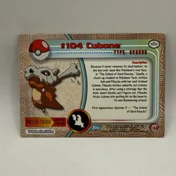 2000 Topps Pokemon TV Animation Edition Series 2 Cubone #104 Blue logo HP Card - Image 4