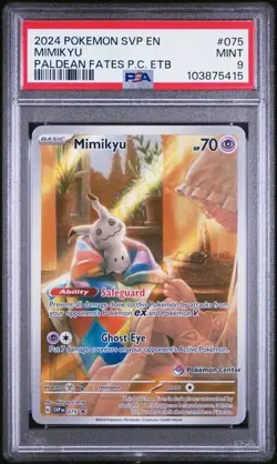 2024 POKEMON PALDEAN FATES POKEMON CENTER ETB SVP EN-SV #075 MIMIKYU PSA 9 - Image 1