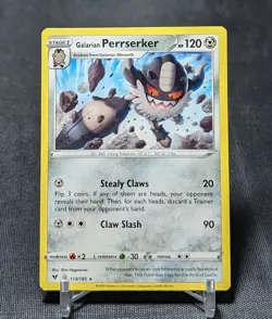 Galarian Perrserker Regular Rare Metal Pokemon TCG VIVID VOLTAGE Card 113/185 - Image 1