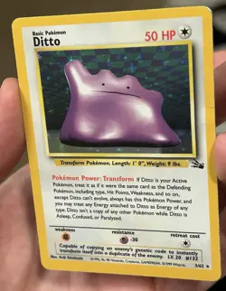 PokÃ©mon TCG Ditto Fossil 3/62 Holo Unlimited Rare Card Vintage MP - Image 1