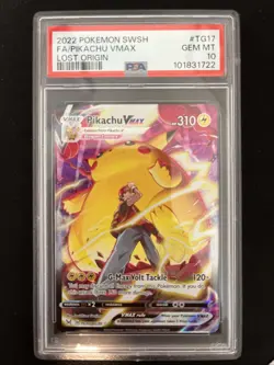 2022 POKEMON SWORD & SHIELD LOST ORIGIN #TG17 FULL ART/PIKACHU VMAX PSA 10 - Image 1