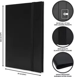 `360 Card Pocket Black Cards Album Folder Binder with Strap 9 Pocket US~ - Image 4