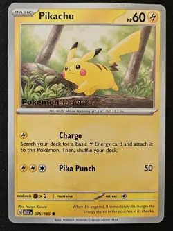 Pikachu 025/165 Pokémon Together Stamped Promo Pokémon Trading Card Game 2023 NM - Image 1