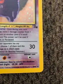 Pokémon Gengar TCG Holo Rare Unlimited Card 5/62 Fossil LP-MP - Image 3