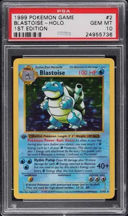1999 Pokemon Base Set Shadowless Blastoise Holo Card PSA 10 Mint Ken Sugimori - Image 1
