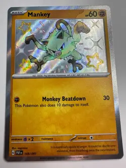 Mankey - 169/091 - Paldean Fates - Baby Shiny Pokemon TCG Card NM Rare - Image 1