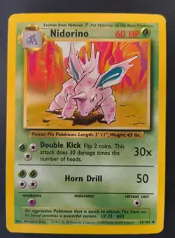 Pokémon TCG Nidorino Base Set Unlimited Uncommon Card 37/102 - MP - Image 1