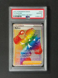 PSA 10 Raihan 224/203 Secret Pokémon Card Sword & Shield Evolving Skies GEM MINT - Image 1