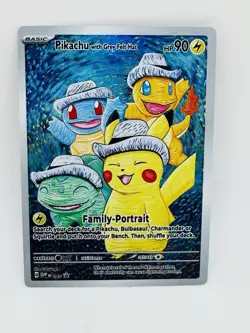 Pokemon Pikachu & Friends With Grey Felt Hat Van Gogh DIY Doujin Art Card - Image 2