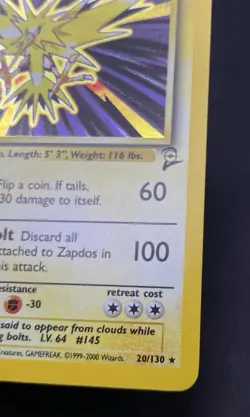 Pokémon Card TCG Base Set 2 Zapdos 20/130 Holo Rare Vintage - Image 5