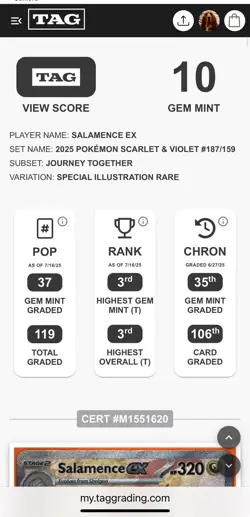 2025 Pokemon S&V Journey Together  - Salamence ex 187/159 SIR - TAG 10 - PSA - Image 4