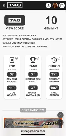 2025 Pokemon S&V Journey Together  - Salamence ex 187/159 SIR - TAG 10 - PSA - Image 9