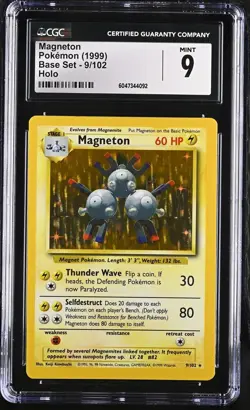 CGC 9 MINT Magneton 1999 Base Set 9/102 Holo Pokemon Card psa - Image 1