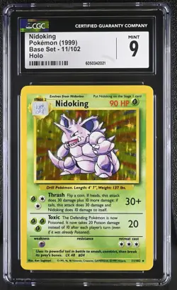 CGC 9 MINT Nidoking 1999 Base Set 11/102 Holo Pokemon Card psa - Image 3