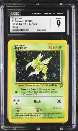 CGC 9 MINT Scyther 2000 Base Set 2 17/130 Holo Pokemon Card psa - Image 3