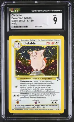 CGC 9 MINT Clefable 2000 Base Set 2 5/130 Holo Pokemon Card psa - Image 1