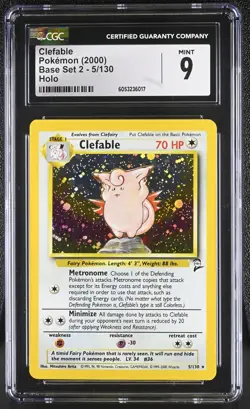 CGC 9 MINT Clefable 2000 Base Set 2 5/130 Holo Pokemon Card psa - Image 3