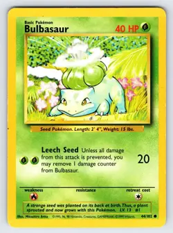 Bulbasaur 44/102 1999 Base Set Unlimited Pokemon Card WOTC Vintage Common - Vlp - Image 1