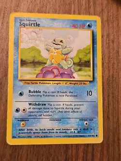 Pokémon TCG Squirtle Base Set Card 63/102 Regular, 1999-2000 - Image 1