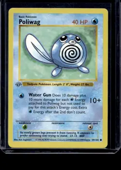 Pokemon Card Poliwag Shadowless Base Set 1st Edition Common 59/102 Near Mint - Image 1