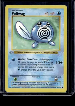Pokemon Card Poliwag Shadowless Base Set 1st Edition Common 59/102 Near Mint - Image 3