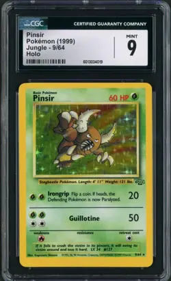 1999 Pokemon Jungle Unlimited Pinsir Holo Rare 9/64 CGC Mint 9 - Image 1