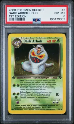 2000 Pokemon Team Rocket Dark Arbok 1st Edition Holo #2 PSA 8 NM-MT - Image 3