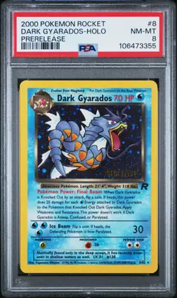2000 Pokemon Team Rocket Dark Gyarados Prerelease Holo #8 PSA 8 NM-MT - Image 3