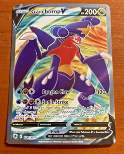 Pokémon TCG Garchomp V Sword & Shield 178/189 Holo Full Art Ultra Card  2.5 x3.5 - Image 1