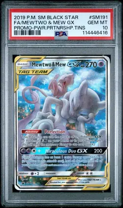 PSA 10 Mewtwo & Mew GX SM191 Alternate Alt Art Promo Tag Team Pokemon Card - Image 1